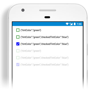 Tint colors for CheckBox, RadioButton, ActivityIndicator created with Tabris_2_1 and shown on Android Phone