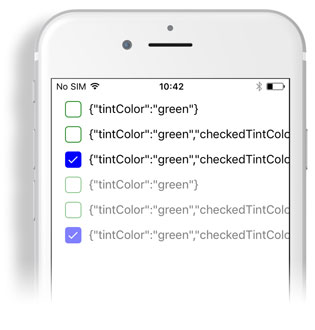 Tint colors for CheckBox, RadioButton, ActivityIndicator created with Tabris_2_1 and shown on iPhone