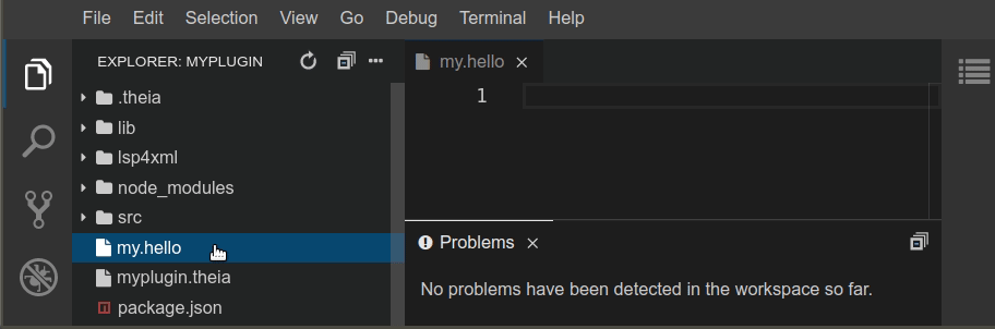Eclipse Theia hello world plugin in action
